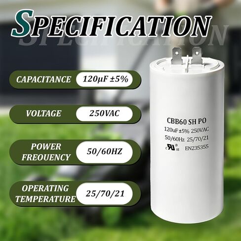مكثف تشغيل المحرك 120 فائق التوهج 250VAC CBB60 متوافق مع غسالة الضغط الكهربائية Ryobi Ry142300 120MFD 120 فائق التوهج MFD 250 فولت تيار متردد 250 فولت تيار متردد in Kuwait