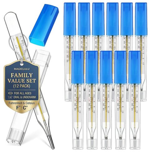 MAGICLULU 12Pcs Glass Oral Temperature for Adults Fever, Dual Scale ℃ & ℉ Traditional Underarm Body Temperature with Case, Precise Measurement for Kids Babies Elderly Home Family Clinics in Kuwait