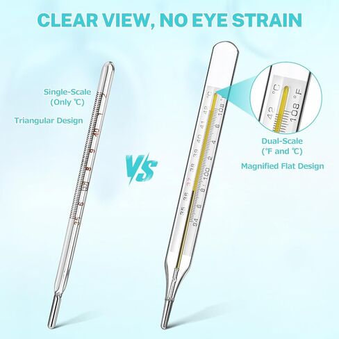 MAGICLULU 12Pcs Glass Oral Temperature for Adults Fever, Dual Scale ℃ & ℉ Traditional Underarm Body Temperature with Case, Precise Measurement for Kids Babies Elderly Home Family Clinics in Kuwait