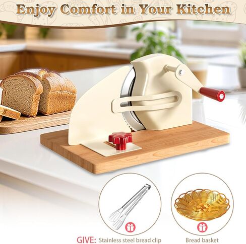 Manual Adjustable Bread Slicer Homemade Sourdough Bread Cutter with Scale Line, Bottom Suction Cup, with Clip and Plate (White) in Kuwait