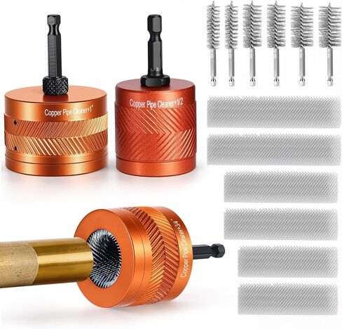 1/2" & 3/4" & 1" Metal Copper Pipe Cleaner Set, with 1/4 Hex Shank, Each Size Includes Additional 2PCS Replaceable Blades & Pipe Inter Cleaning Brushes, for Cleaning Rust, Stains, Paint on Metal Pipes in Kuwait