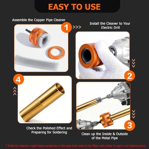 1/2" & 3/4" & 1" Metal Copper Pipe Cleaner Set, with 1/4 Hex Shank, Each Size Includes Additional 2PCS Replaceable Blades & Pipe Inter Cleaning Brushes, for Cleaning Rust, Stains, Paint on Metal Pipes in Kuwait