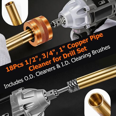1/2" & 3/4" & 1" Metal Copper Pipe Cleaner Set, with 1/4 Hex Shank, Each Size Includes Additional 2PCS Replaceable Blades & Pipe Inter Cleaning Brushes, for Cleaning Rust, Stains, Paint on Metal Pipes in Kuwait