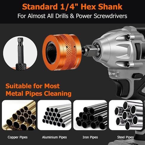 1/2" & 3/4" & 1" Metal Copper Pipe Cleaner Set, with 1/4 Hex Shank, Each Size Includes Additional 2PCS Replaceable Blades & Pipe Inter Cleaning Brushes, for Cleaning Rust, Stains, Paint on Metal Pipes in Kuwait