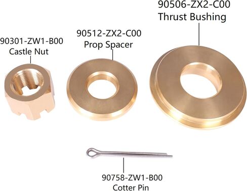 Boat Engine 90506-ZX2-C00 Washer, 90512-ZX2-C00 Propeller Spacer, 90301-ZW1-B00 Castle Nut, 90758-ZW1-B00 Cotter Pin for Honda 115HP 135HP 150HP 175HP 200HP 225HP 250HP Propeller Hardware Kit in Kuwait