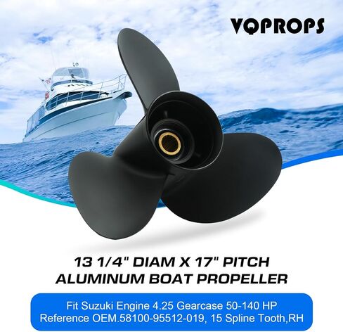 13 1/4x17 مروحة القارب المصنوعة من الألومنيوم لمحرك سوزوكي DF 50/60/70/90/100/115/140 HP، 15 سنًا، 3 شفرات، أجزاء OEM رقم 58100-95512-019، Rh in Kuwait