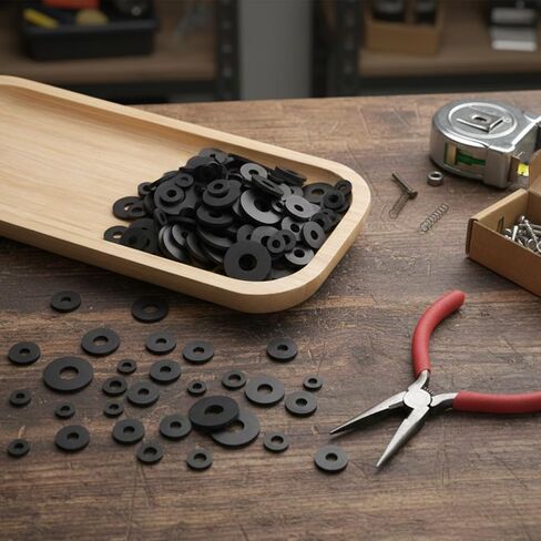200 PCS Black Rubber Gasket, 10/12/16/20/25mm Flat Rubber Washers Assortment Kit Black Vibration Absorbing Pads Sealing Rubbers Flat Washers for Faucets/Bolts/Screws/Garden Hose/Plumbing/Shower Head in Kuwait