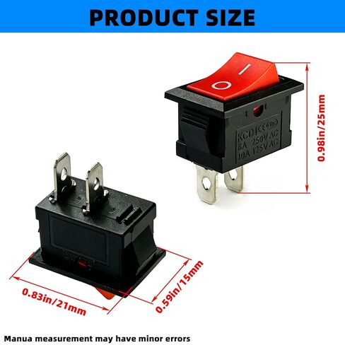 2 قطعة KCD1 Mini Red 2-Pin 2-Position ON/Off Boat Rocker Switch، 6A 250V/10A 125V مناسب للحرفيين 2HP مكنسة كهربائية جافة ورطبة، الأجهزة المنزلية، السيارات، جزازات العشب، منفاخ الثلج والأدوات الكهربائية in Kuwait