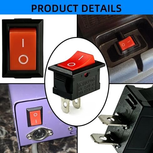 2 قطعة KCD1 Mini Red 2-Pin 2-Position ON/Off Boat Rocker Switch، 6A 250V/10A 125V مناسب للحرفيين 2HP مكنسة كهربائية جافة ورطبة، الأجهزة المنزلية، السيارات، جزازات العشب، منفاخ الثلج والأدوات الكهربائية in Kuwait