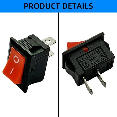 2 قطعة KCD1 Mini Red 2-Pin 2-Position ON/Off Boat Rocker Switch، 6A 250V/10A 125V مناسب للحرفيين 2HP مكنسة كهربائية جافة ورطبة، الأجهزة المنزلية، السيارات، جزازات العشب، منفاخ الثلج والأدوات الكهربائية in Kuwait