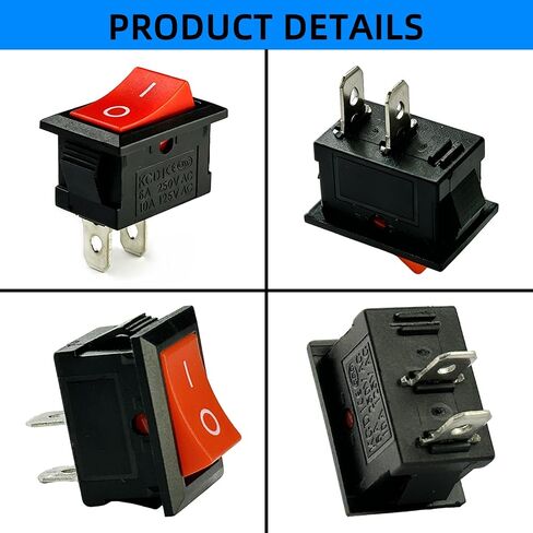 2 قطعة KCD1 Mini Red 2-Pin 2-Position ON/Off Boat Rocker Switch، 6A 250V/10A 125V مناسب للحرفيين 2HP مكنسة كهربائية جافة ورطبة، الأجهزة المنزلية، السيارات، جزازات العشب، منفاخ الثلج والأدوات الكهربائية in Kuwait