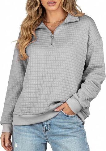 Women's Y2K Quarter Zip Stand Collar Sweatshirt Waffle Knit Long Sleeve Pullover Relaxed Casual Top for Gym Hiking Workout in Kuwait
