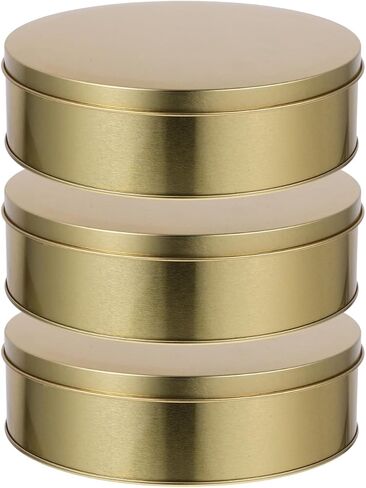 IMIKEYA 3Pcs Cookie Tins Box with Lid, Round Metal Tin Containers 6.68 Inch Vintage Tinplate Cake Container for Treats, Cookie, Favors, Candle and Crafts in Kuwait