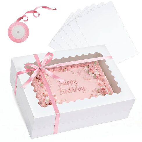 qiqee 14x10x4in Sheet Cake Box with Boards,6 Sets Quarter Bakery Box Donut in Kuwait