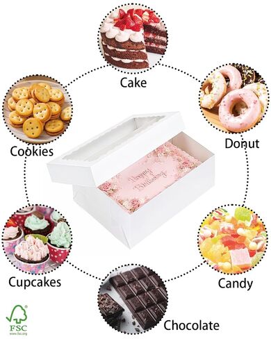 qiqee 14x10x4in Sheet Cake Box with Boards,6 Sets Quarter Bakery Box Donut in Kuwait