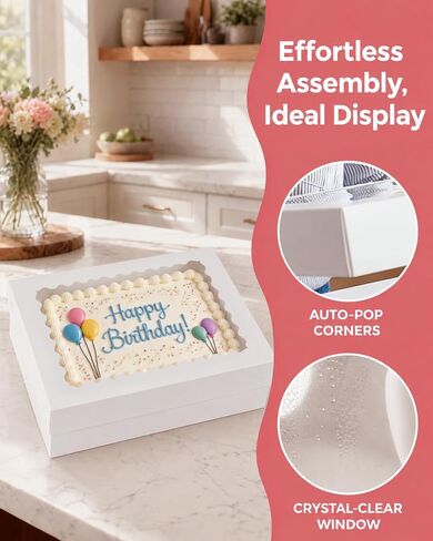 qiqee 14x10x4in Sheet Cake Box with Boards,6 Sets Quarter Bakery Box Donut in Kuwait