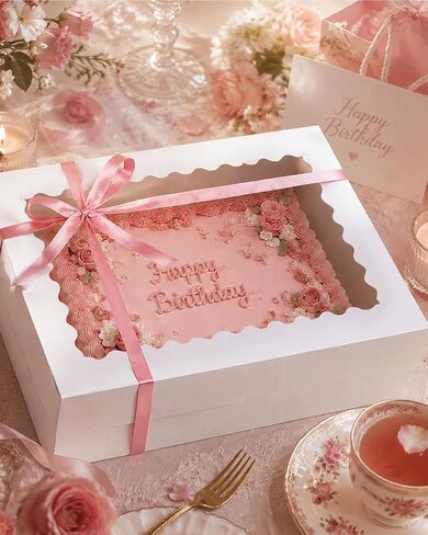qiqee 14x10x4in Sheet Cake Box with Boards,6 Sets Quarter Bakery Box Donut in Kuwait