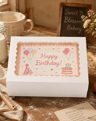 qiqee 14x10x4in Sheet Cake Box with Boards,6 Sets Quarter Bakery Box Donut in Kuwait