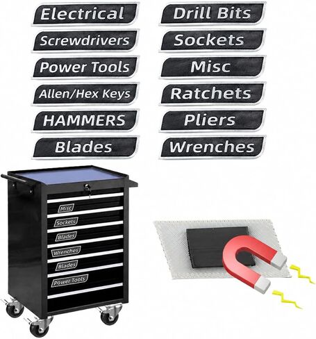 12 Pack Magnetic Toolbox Labels, Reusable 3D-Printed Tags for Toolboxes, Carts, Drawers & Cabinets, Customizable Magnetic Labels Designed for Garage Enthusiasts and DIYers in Kuwait