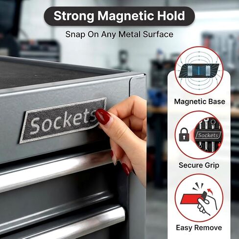 12 Pack Magnetic Toolbox Labels, Reusable 3D-Printed Tags for Toolboxes, Carts, Drawers & Cabinets, Customizable Magnetic Labels Designed for Garage Enthusiasts and DIYers in Kuwait