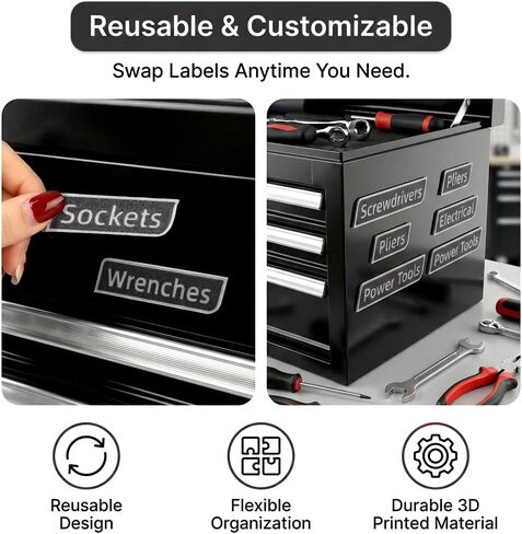 12 Pack Magnetic Toolbox Labels, Reusable 3D-Printed Tags for Toolboxes, Carts, Drawers & Cabinets, Customizable Magnetic Labels Designed for Garage Enthusiasts and DIYers in Kuwait