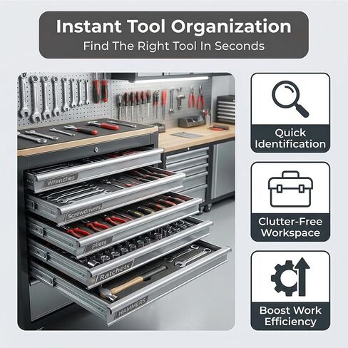 12 Pack Magnetic Toolbox Labels, Reusable 3D-Printed Tags for Toolboxes, Carts, Drawers & Cabinets, Customizable Magnetic Labels Designed for Garage Enthusiasts and DIYers in Kuwait