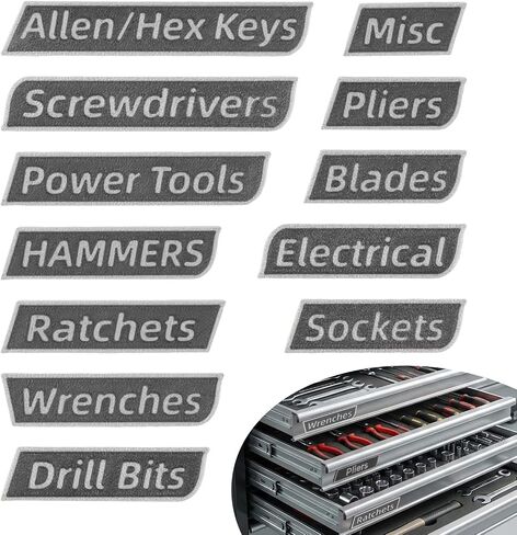 12 Pack Magnetic Toolbox Labels, Reusable 3D-Printed Tags for Toolboxes, Carts, Drawers & Cabinets, Customizable Magnetic Labels Designed for Garage Enthusiasts and DIYers in Kuwait
