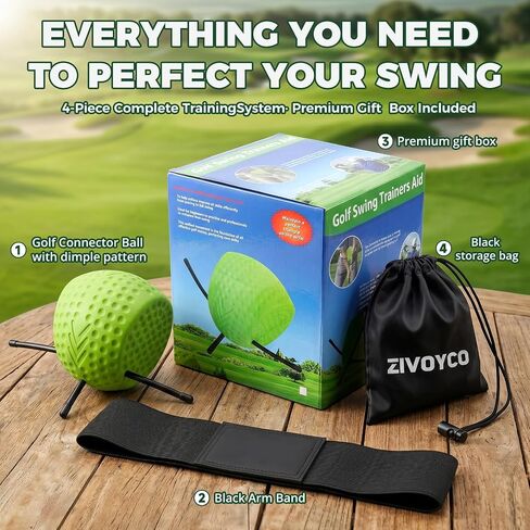 The Connector Golf Training Aid Ball, Golf Swing Trainer for Fix Chicken Wing – Posture Correction Kit with Arm Band, Golf Training Aids Swing Mechanics, Muscle Memory Builder, Perfect Golf Gift Set in Kuwait