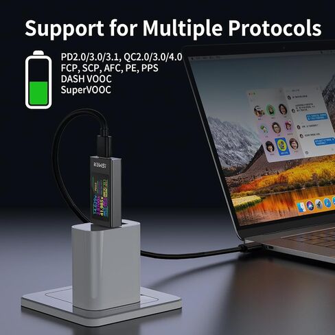 جهاز قياس الطاقة USB C، 3.3-40 فولت 0-12 أمبير من النوع C PD، جهاز قياس رقمي متعدد USB لبنك الطاقة، كاشف شاحن كابل، جهاز اختبار الجهد والتيار، مقياس الفولتميتر (KWS-X1) in Kuwait