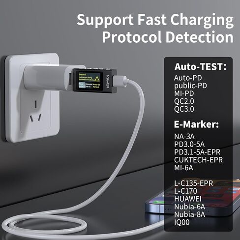 جهاز قياس الطاقة USB C، 3.3-40 فولت 0-12 أمبير من النوع C PD، جهاز قياس رقمي متعدد USB لبنك الطاقة، كاشف شاحن كابل، جهاز اختبار الجهد والتيار، مقياس الفولتميتر (KWS-X1) in Kuwait
