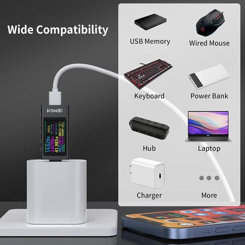 جهاز قياس الطاقة USB C، 3.3-40 فولت 0-12 أمبير من النوع C PD، جهاز قياس رقمي متعدد USB لبنك الطاقة، كاشف شاحن كابل، جهاز اختبار الجهد والتيار، مقياس الفولتميتر (KWS-X1) in Kuwait
