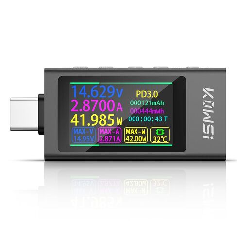 جهاز قياس الطاقة USB C، 3.3-40 فولت 0-12 أمبير من النوع C PD، جهاز قياس رقمي متعدد USB لبنك الطاقة، كاشف شاحن كابل، جهاز اختبار الجهد والتيار، مقياس الفولتميتر (KWS-X1) in Saudi Arabia