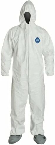 PRIME GUARD Hazmat PPE غطاء واقي للاستعمال مرة واحدة مع خصر مرن ومعصمين وكاحلين مع قفازات النتريل وأحذية طويلة وقناع (XX Large) in Kuwait