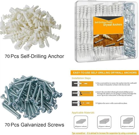 wall anchor bolt kit, 140Pcs expansion screw kit, self tapping plastic drywall anchor bolt kit, sturdy and durable, suitable for various fixed installation needs in homes and offices. in Kuwait