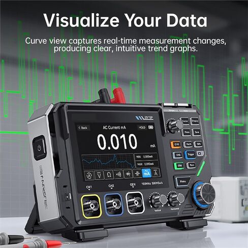 2D15P 3-in-1 Digital Oscilloscope Multimeter Signal Generator 2Channel 100MHz Bandwidth 20000 Counts 500MSa/s SG 10MHz in Kuwait