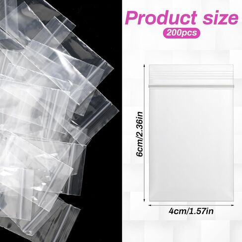 200Pcs 1.5"x2.5" 2 Mil Small Clear Plastic Bags, Plastic Reclosable Zip Seal Lock Bags Heavy Duty Mini Zip Bag Resealable Multipurpose Storage Bag for Jewelry, Bead, Crafts, Small Parts Storage in Kuwait