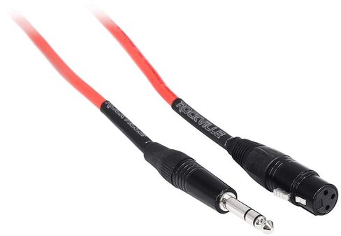 كابل Rockville RCXFB10B 10 بوصات XLR إلى 1/4 بوصة TRS أسود، نحاس 100% | موصلات REAN، مطلية بالنيكل، 24 AWG، متوازن، 90% OFC درع حلزوني، رفض EMI/RFI، سترة PVC مرنة in Kuwait