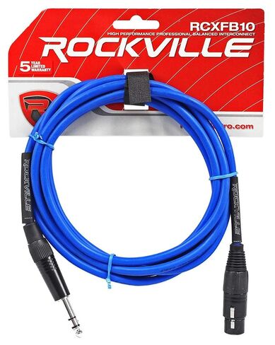 كابل Rockville RCXFB10B 10 بوصات XLR إلى 1/4 بوصة TRS أسود، نحاس 100% | موصلات REAN، مطلية بالنيكل، 24 AWG، متوازن، 90% OFC درع حلزوني، رفض EMI/RFI، سترة PVC مرنة in Kuwait