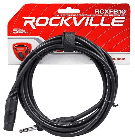 كابل Rockville RCXFB10B 10 بوصات XLR إلى 1/4 بوصة TRS أسود، نحاس 100% | موصلات REAN، مطلية بالنيكل، 24 AWG، متوازن، 90% OFC درع حلزوني، رفض EMI/RFI، سترة PVC مرنة in Kuwait