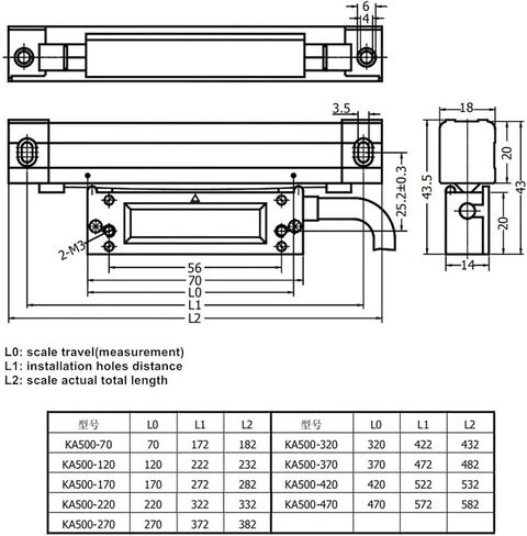 KA-500 270mm 5um Linear KA500 0.005mm 270mm Linear Optical Encoder Sensor Ruler for mini Mill in Kuwait