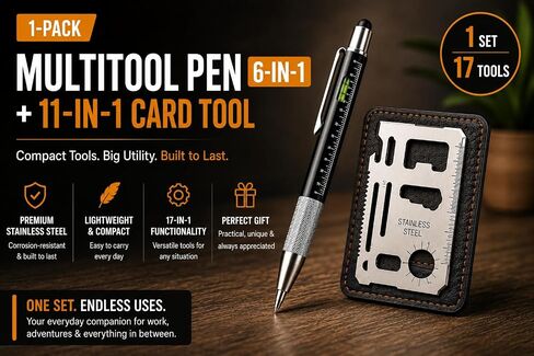 12 في 1 أداة القلم والفولاذ المقاوم للصدأ EDC المحفظة مجموعة هدايا مجموعة هدية | Multitool Duo Everyday Carry Gadget للرجال والنساء (حزمة) in Kuwait