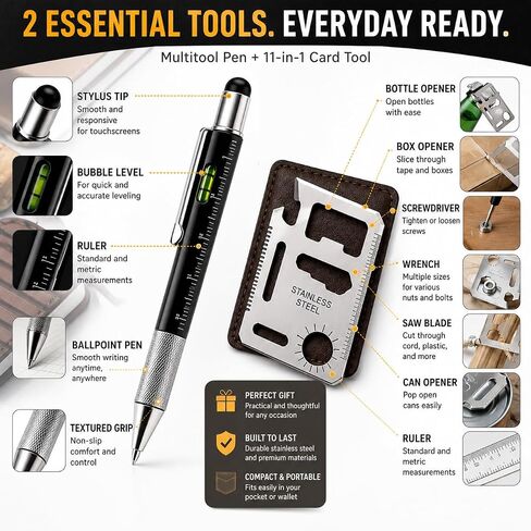 12 في 1 أداة القلم والفولاذ المقاوم للصدأ EDC المحفظة مجموعة هدايا مجموعة هدية | Multitool Duo Everyday Carry Gadget للرجال والنساء (حزمة) in Kuwait