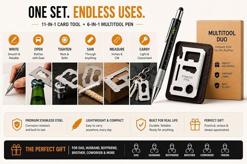 12 في 1 أداة القلم والفولاذ المقاوم للصدأ EDC المحفظة مجموعة هدايا مجموعة هدية | Multitool Duo Everyday Carry Gadget للرجال والنساء (حزمة) in Kuwait