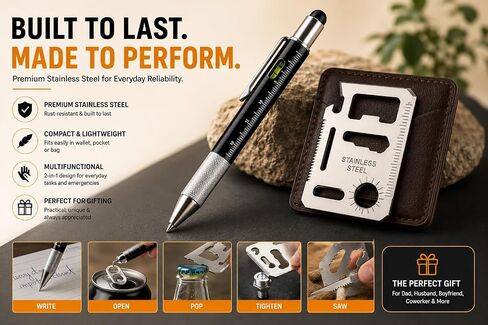 12 في 1 أداة القلم والفولاذ المقاوم للصدأ EDC المحفظة مجموعة هدايا مجموعة هدية | Multitool Duo Everyday Carry Gadget للرجال والنساء (حزمة) in Kuwait