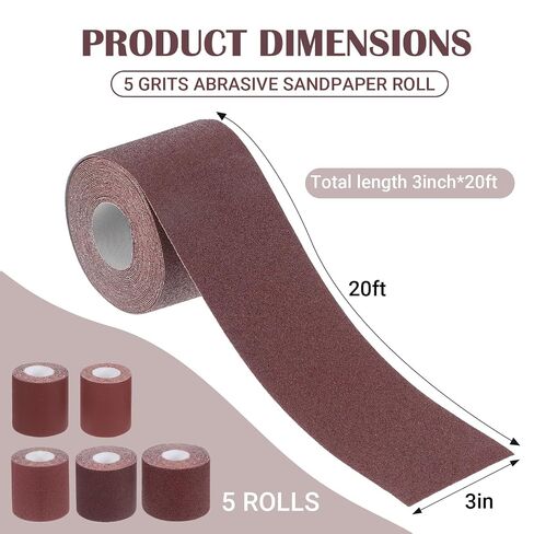 5 Rolls Emery Cloth Each 3 Inch×20 Ft 80 150 240 320 400 Grit Sand Paper for Metal Wood Furniture Polishing Abrasive Sandpaper Roll Assortment Total 100 Feet in Kuwait
