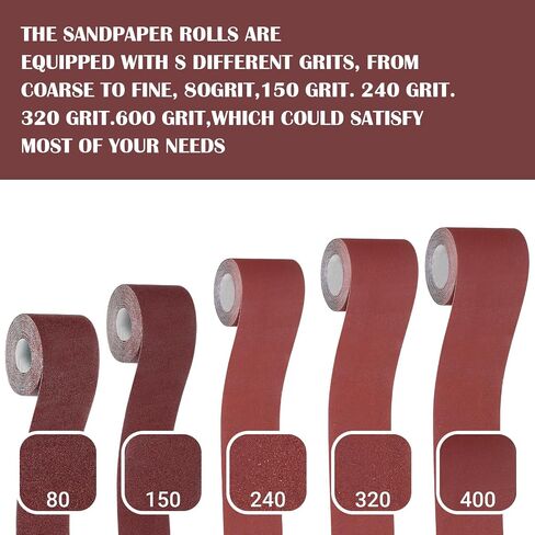 5 Rolls Emery Cloth Each 3 Inch×20 Ft 80 150 240 320 400 Grit Sand Paper for Metal Wood Furniture Polishing Abrasive Sandpaper Roll Assortment Total 100 Feet in Kuwait