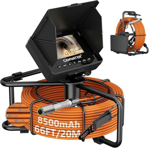 Sewer Camera,66FT/100FT Pipe Inspection Borescope Endoscope Camera with 8pcs LEDs Light 4.3" IPS Screen 18MM DVR Plumbing Snake 8500Mah Battery (18MM-DVR-20M) in Saudi Arabia