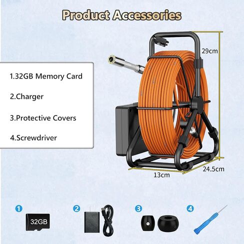 Sewer Camera,66FT/100FT Pipe Inspection Borescope Endoscope Camera with 8pcs LEDs Light 4.3" IPS Screen 18MM DVR Plumbing Snake 8500Mah Battery (18MM-DVR-20M) in Saudi Arabia