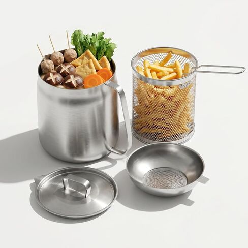304 Stainless Steel Deep Fryer Pot with Basket & Strainer,Frying, Cooking, Camping,Oil Filter Container,3.5L（3.5Qt) in Kuwait
