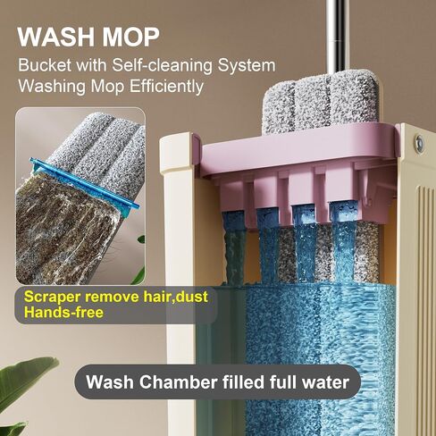 JOYMOOP Mop and Bucket Set with Extension Handle, Ideal for Household and Commercial Cleaning – Includes 5 Washable Microfiber Pads for Wet and Dry Use, Perfect for Floors, Windows, and Walls in Kuwait
